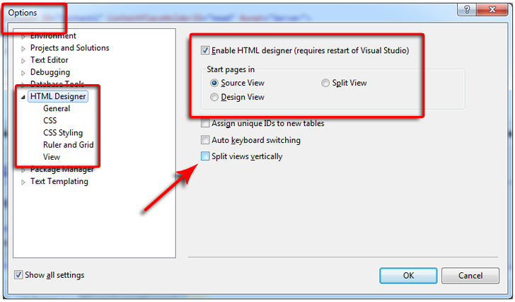 How to set the default view in visual studio to either, Design, Source, or  Split View | wShop